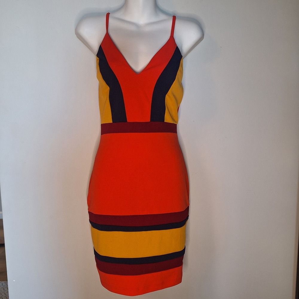 Privy Colorblock Bodycon Mini Dress V-Neck Strappy Party Dress Size Large